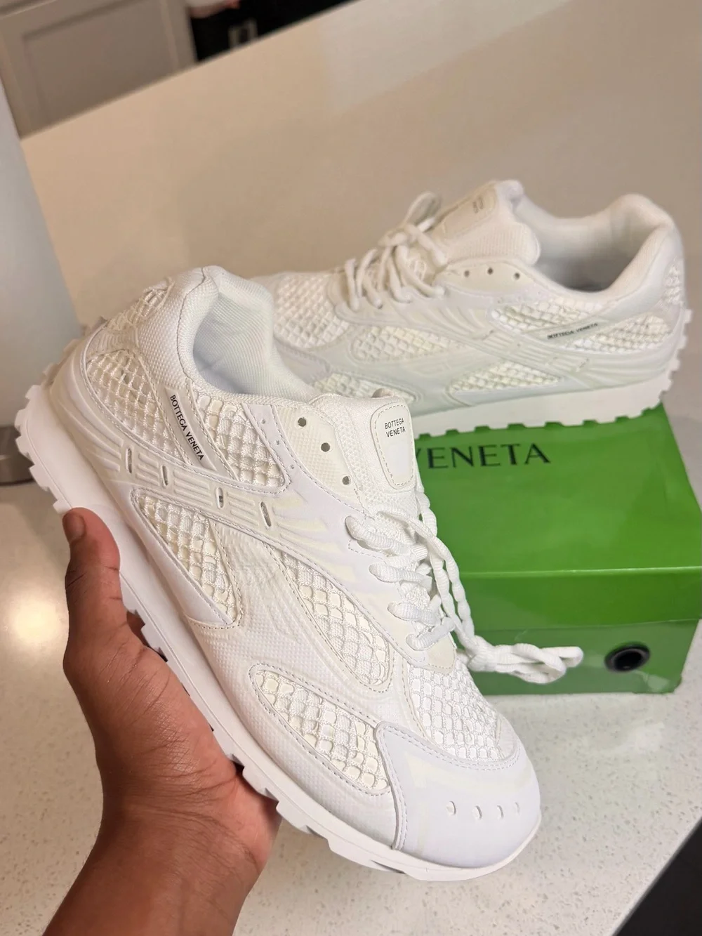 Bottega Veneta White Kids Sneakers Mesh Athletic Shoes